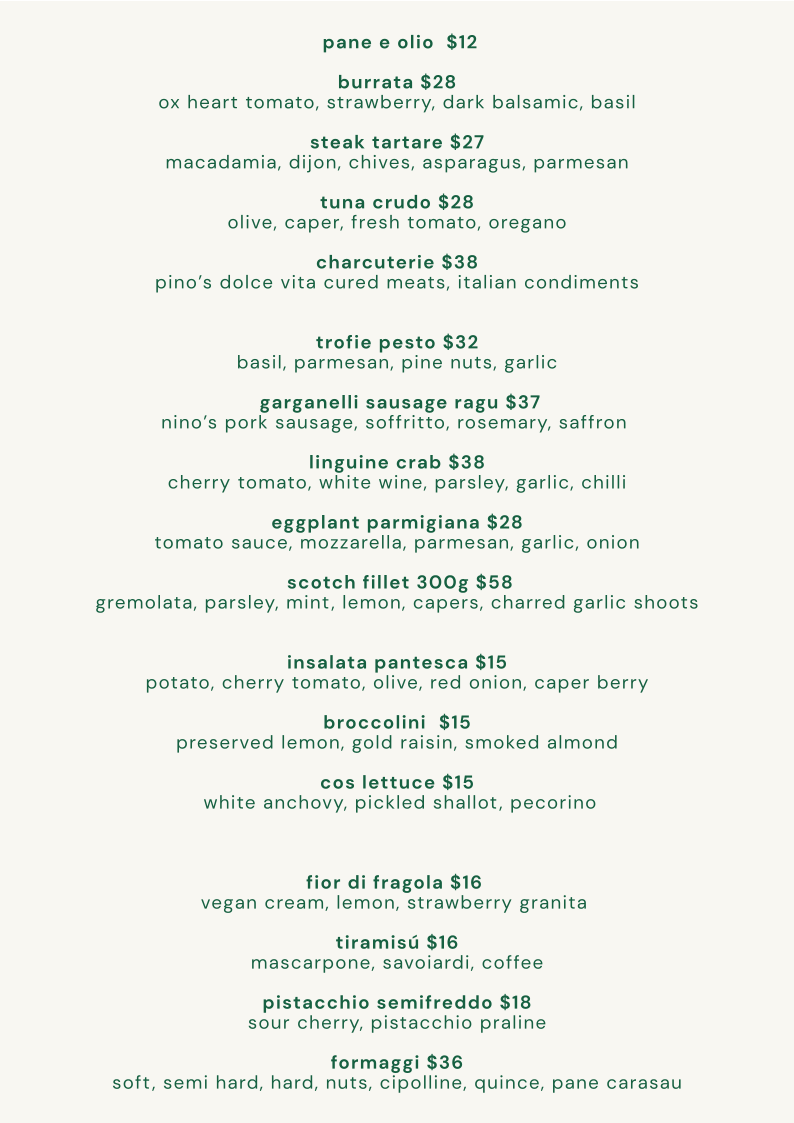 Menu, Bibo Bar and Eatery