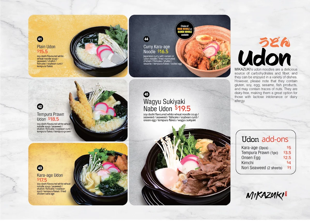 Menu, Mikazuki Haymarket