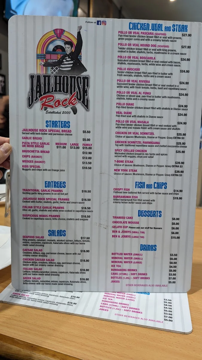 Menu, Jailhouse Rock Pizza