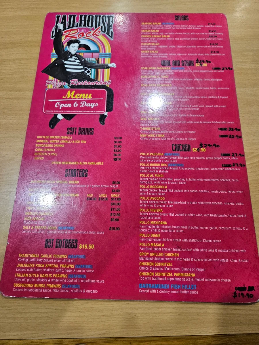 Menu, Jailhouse Rock Pizza