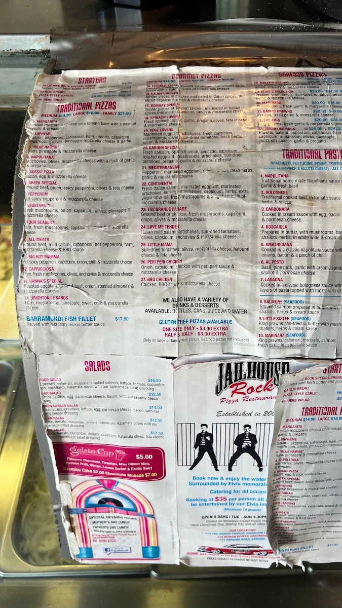 Menu, Jailhouse Rock Pizza