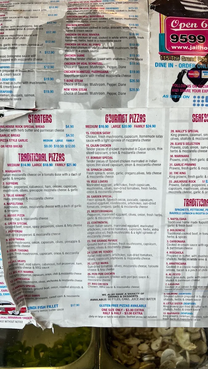 Menu, Jailhouse Rock Pizza