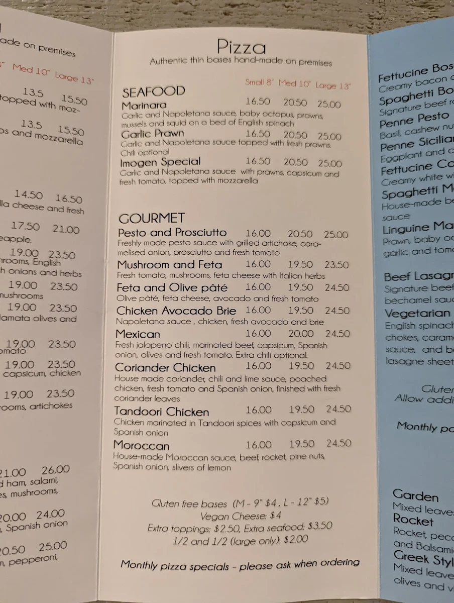 Menu, Bottega B Ristorante