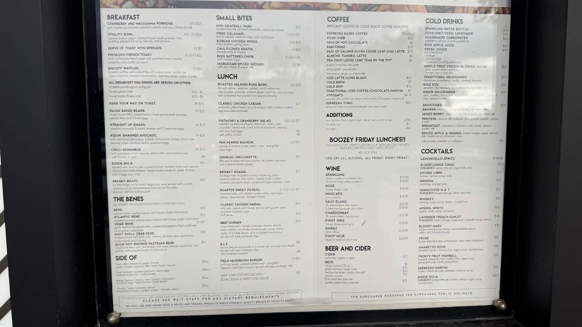 Menu, Riddik Restaurant