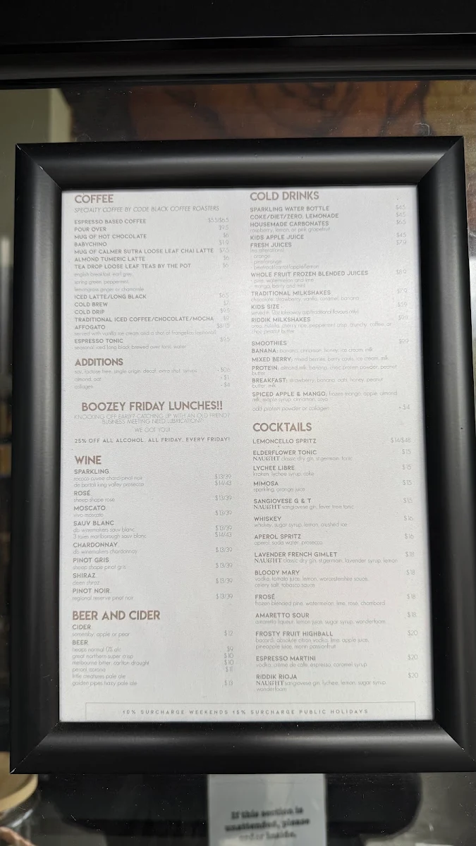 Menu, Riddik Restaurant