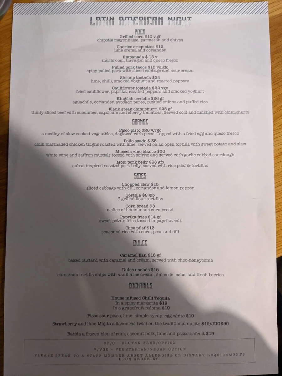 Menu, Riddik Restaurant