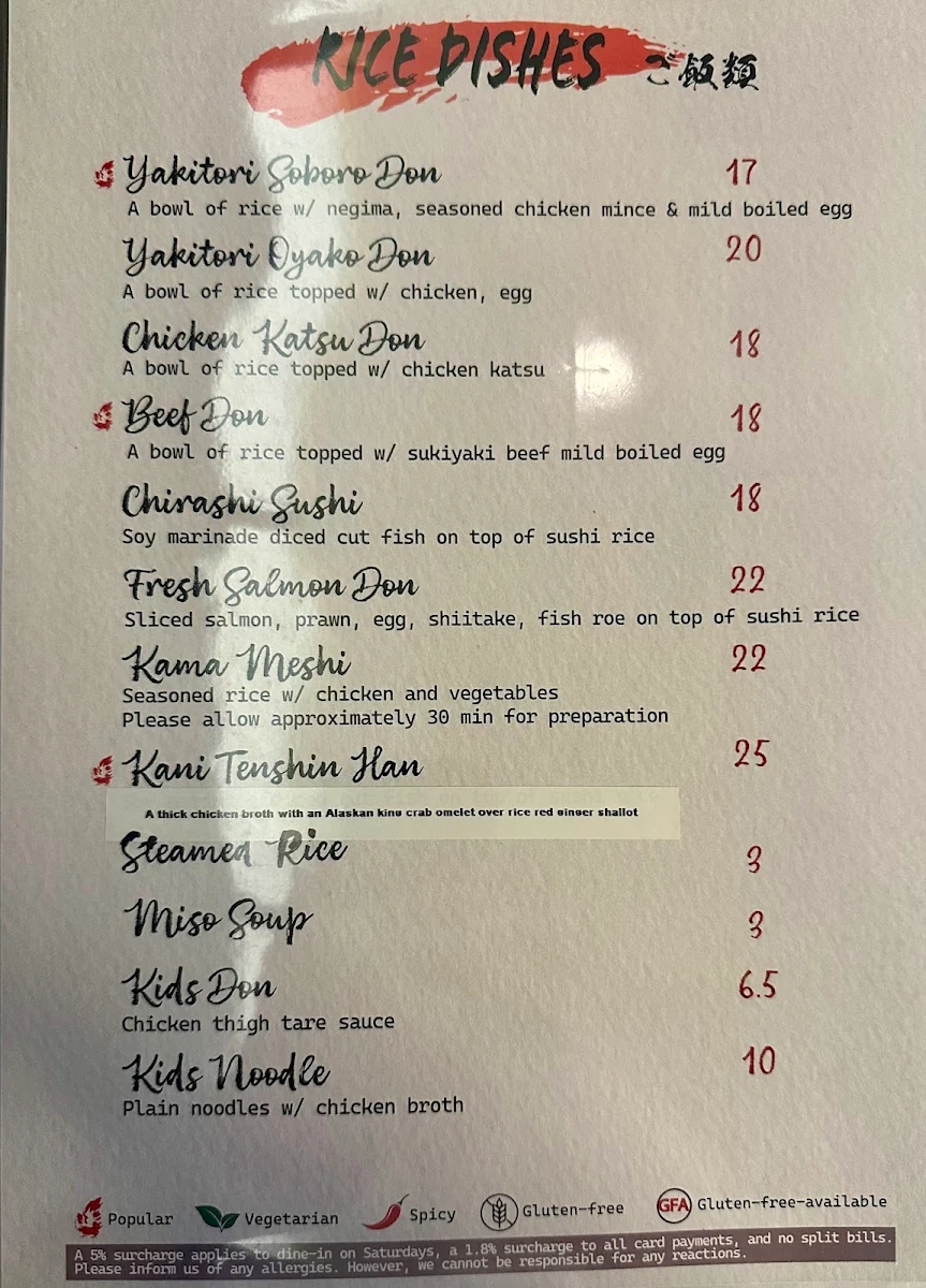 Menu, Yakitori Jin Haberfield