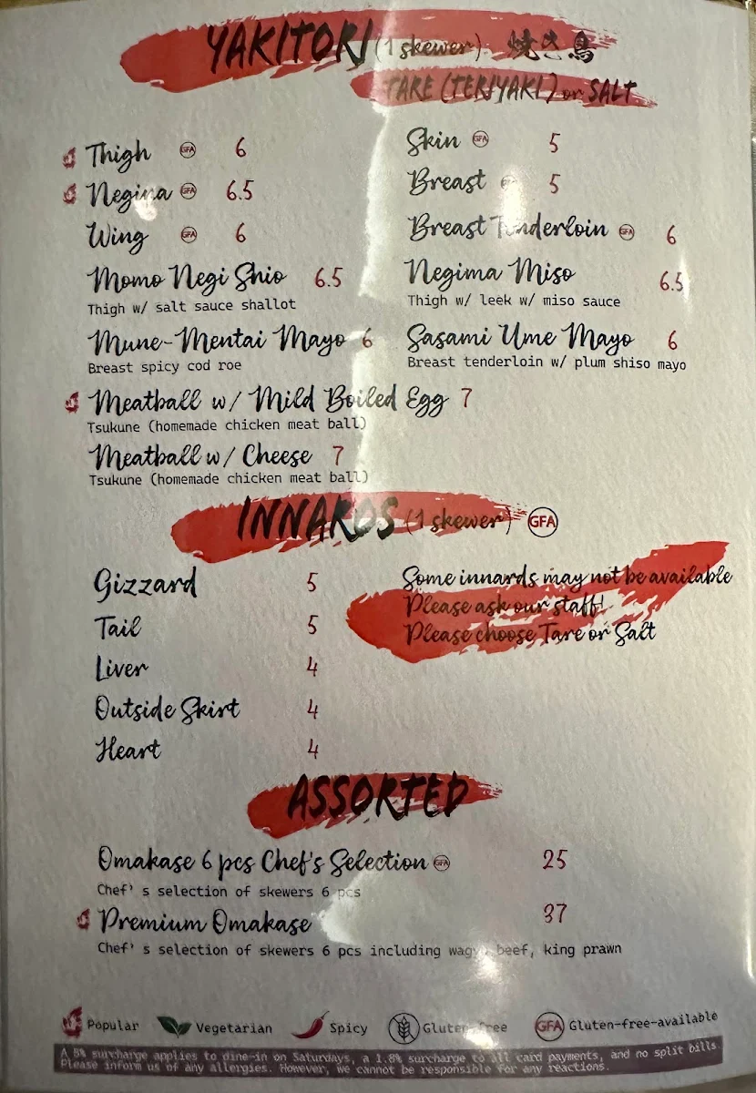 Menu, Yakitori Jin Haberfield