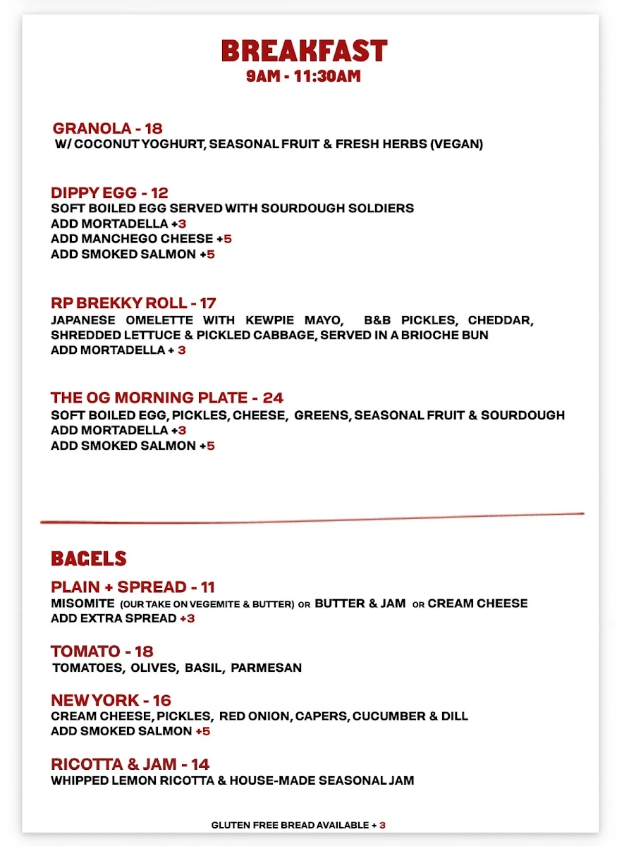 Menu, Red Park