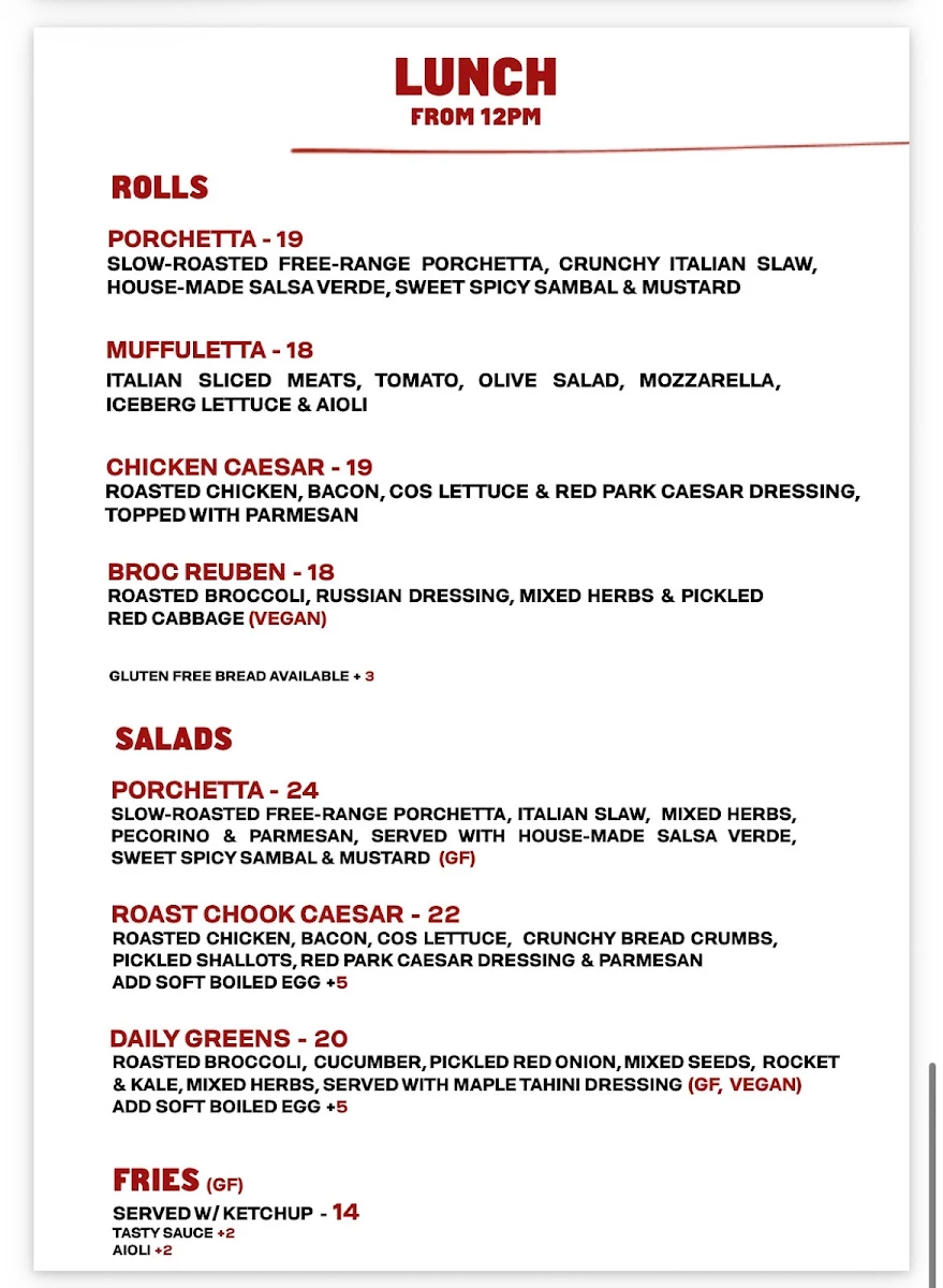 Menu, Red Park