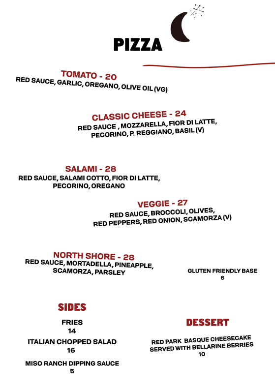 Menu, Red Park