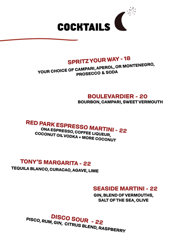 Menu, Red Park