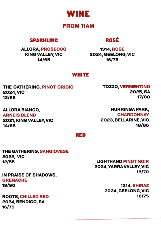Menu, Red Park