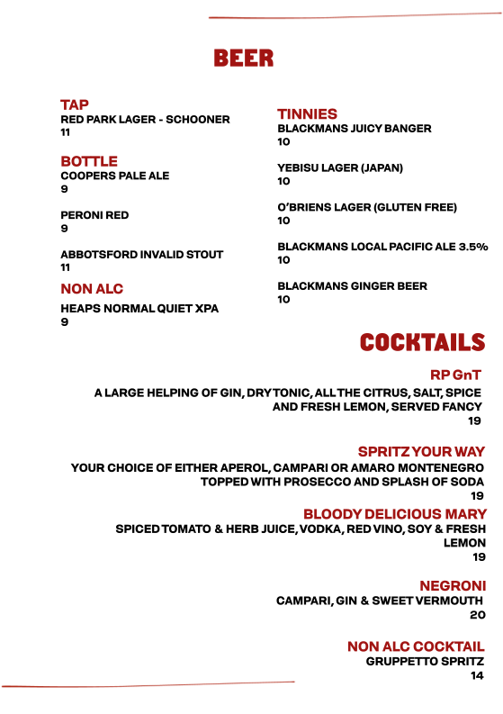Menu, Red Park