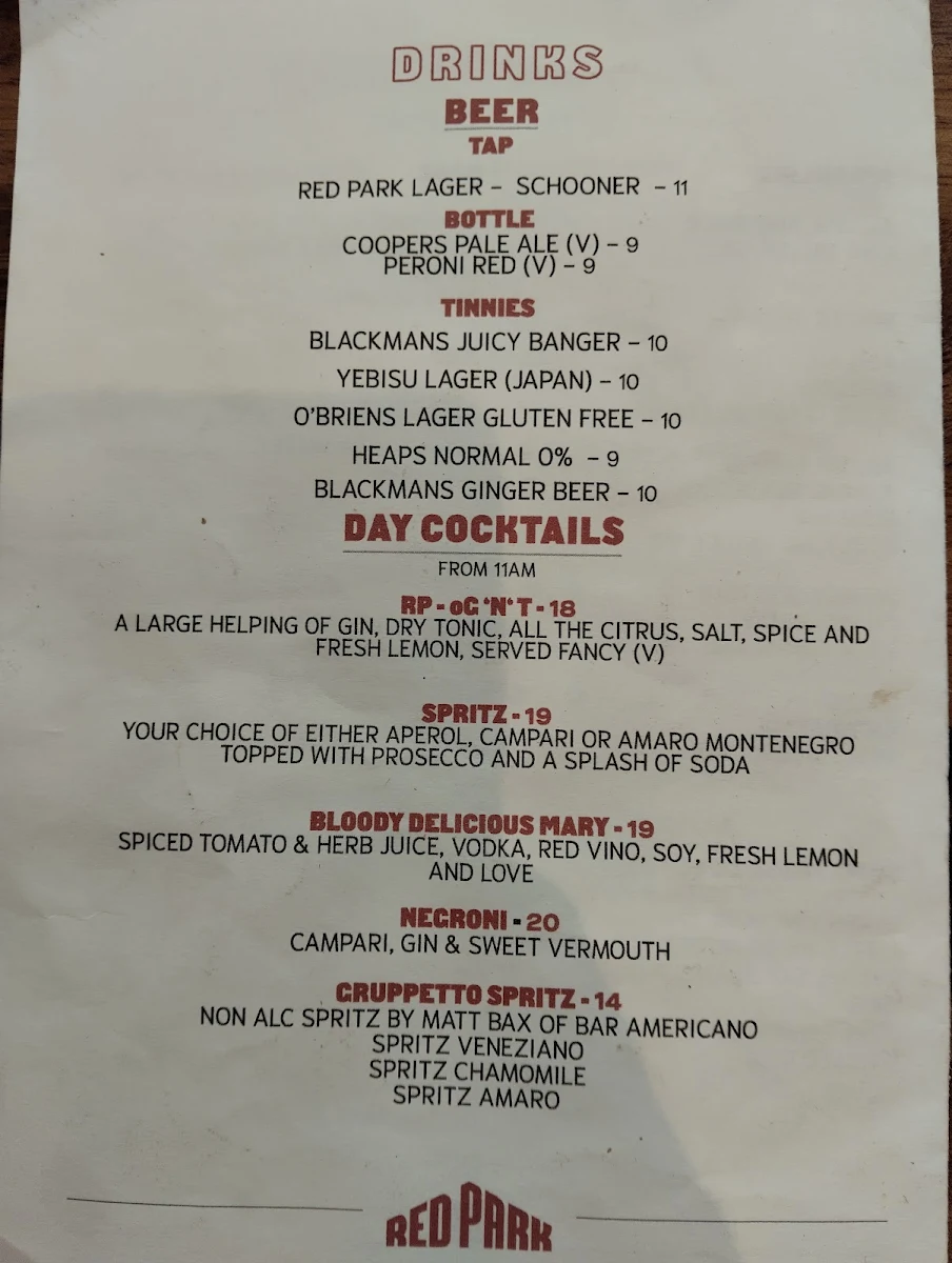 Menu, Red Park