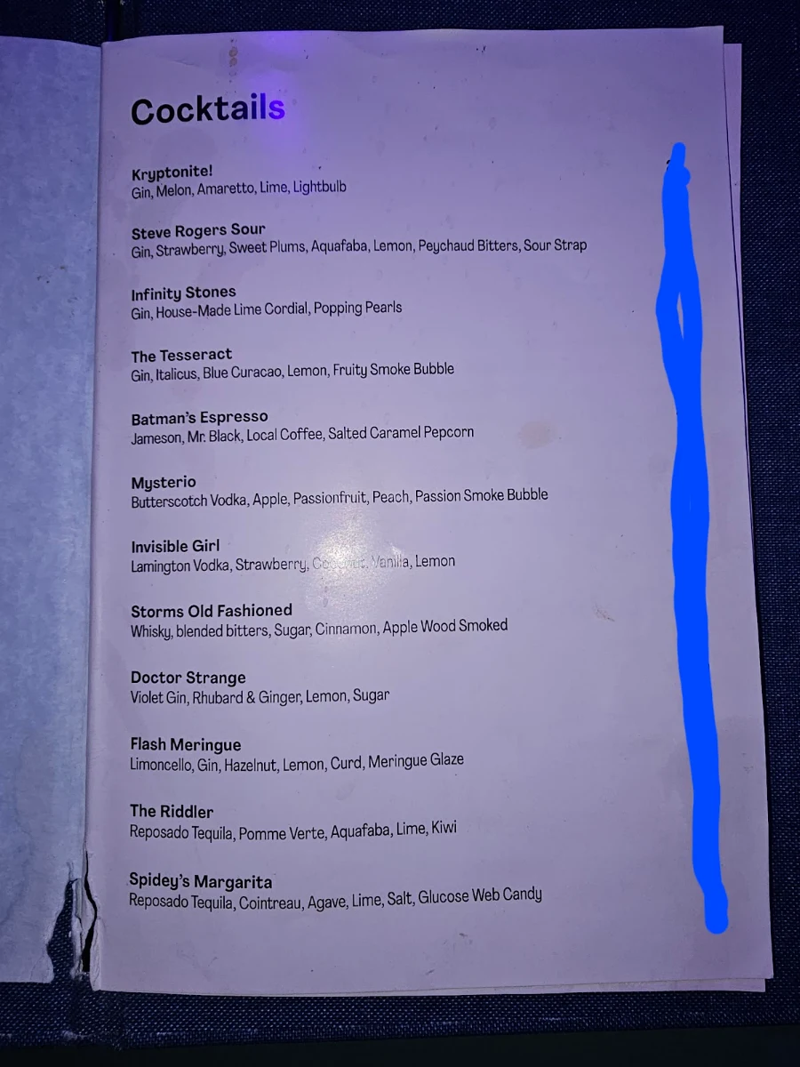 Menu, 1st Edition Bar (Interactive Cocktail lounge and dining)