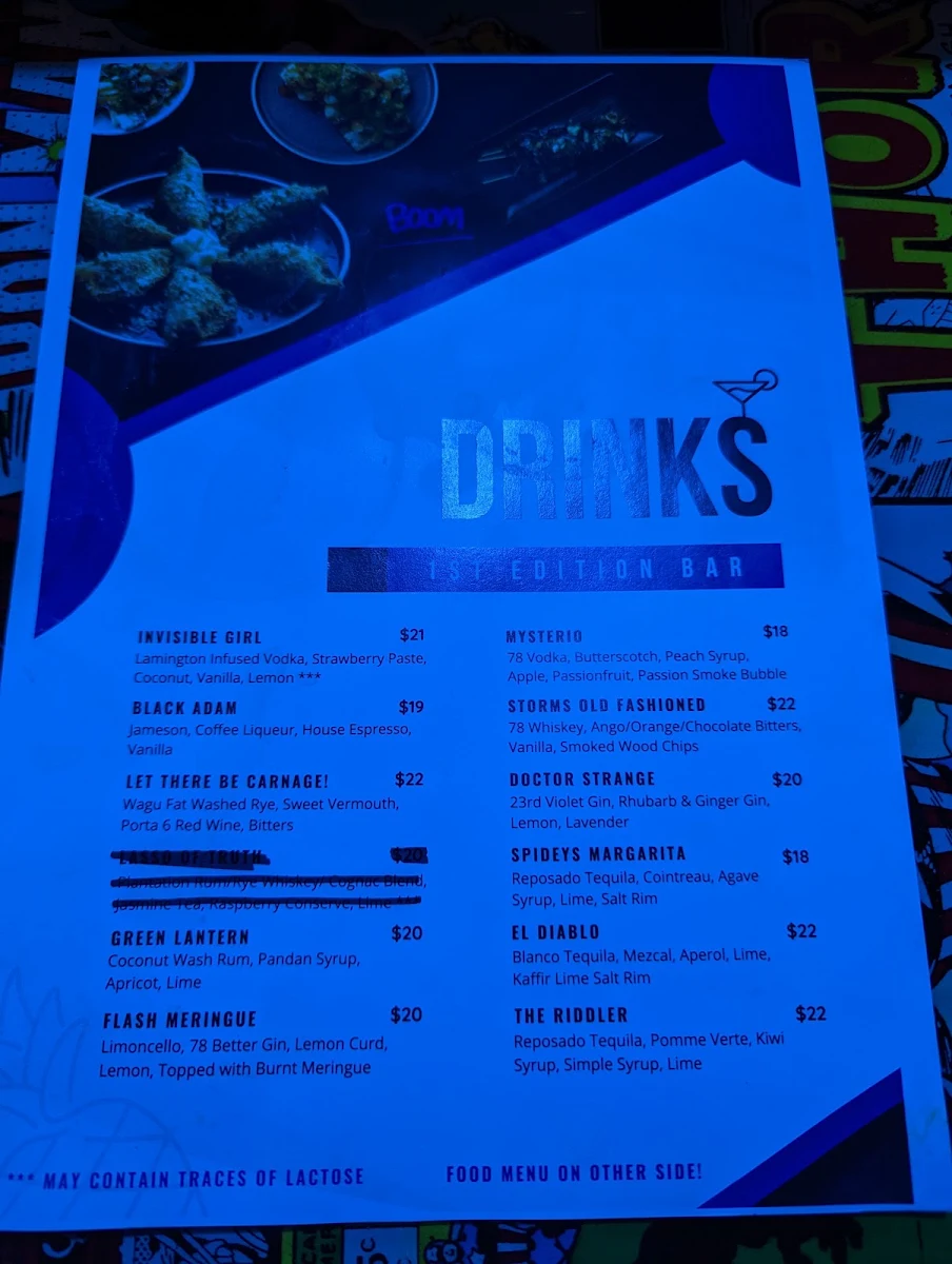 Menu, 1st Edition Bar (Interactive Cocktail lounge and dining)