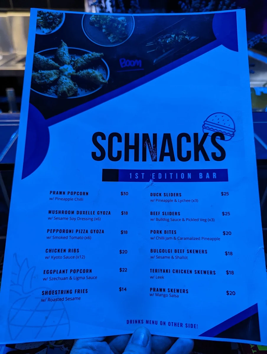 Menu, 1st Edition Bar (Interactive Cocktail lounge and dining)