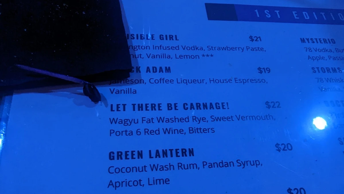 Menu, 1st Edition Bar (Interactive Cocktail lounge and dining)