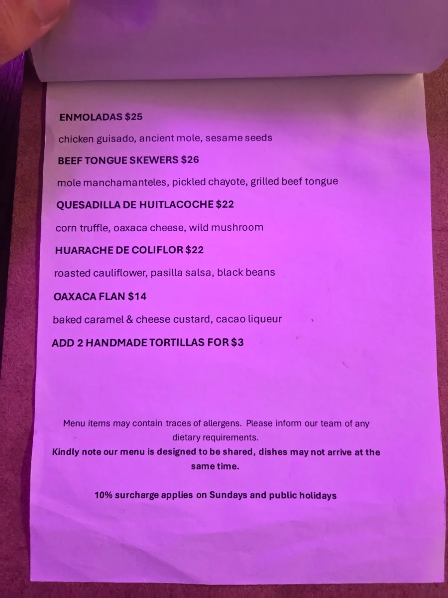 Menu, Nu'u Mexican