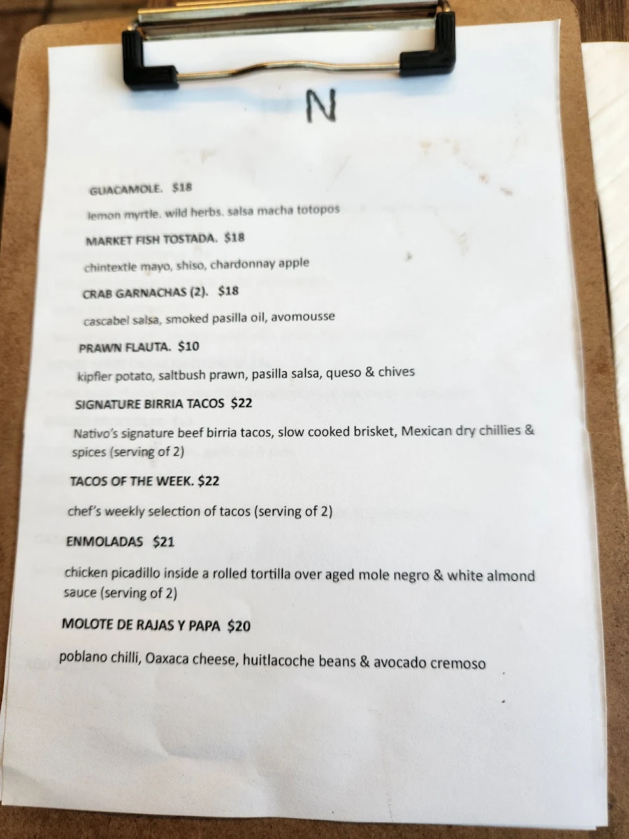 Menu, Nu'u Mexican
