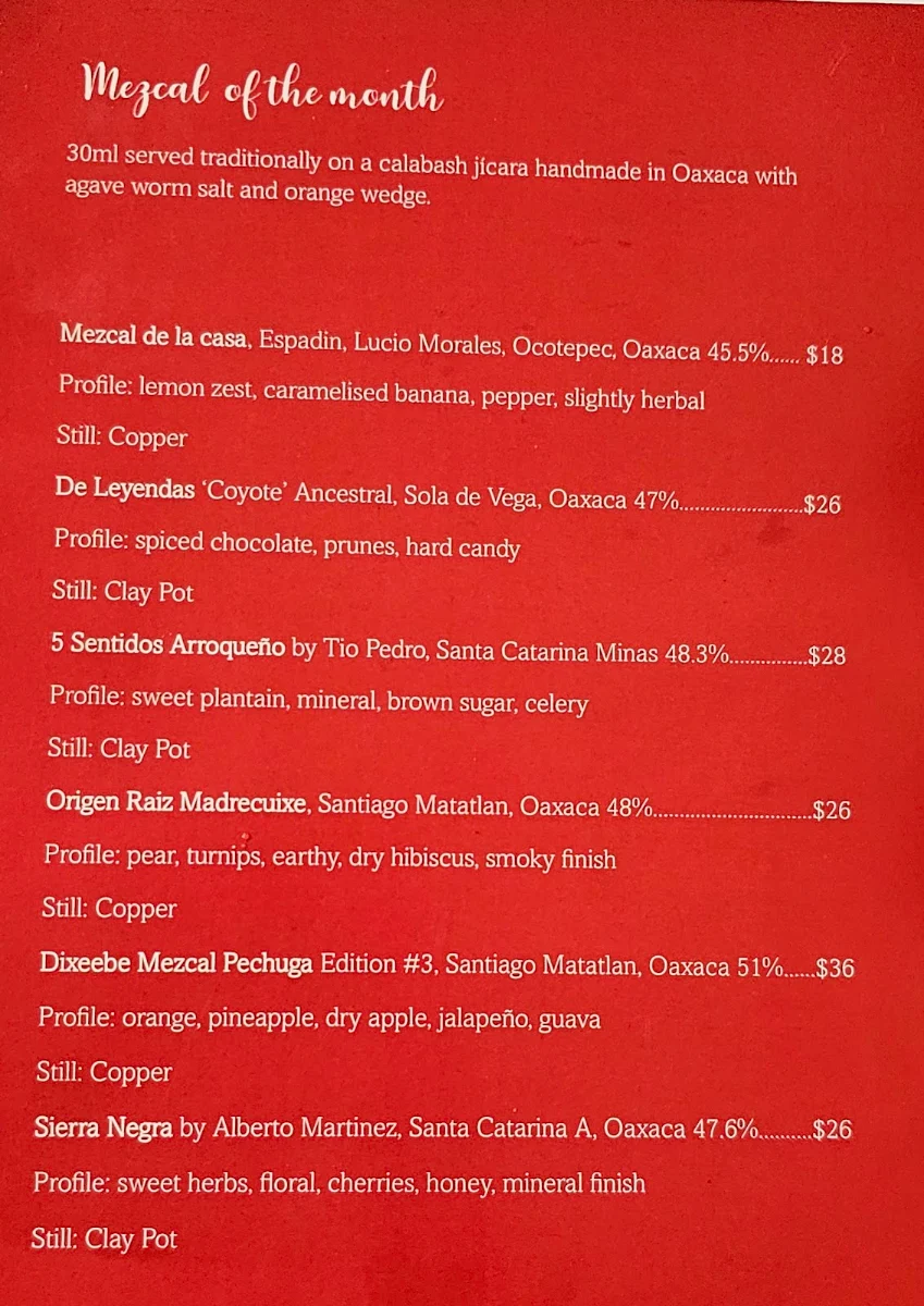 Menu, Nu'u Mexican