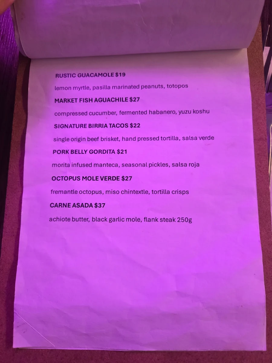 Menu, Nu'u Mexican