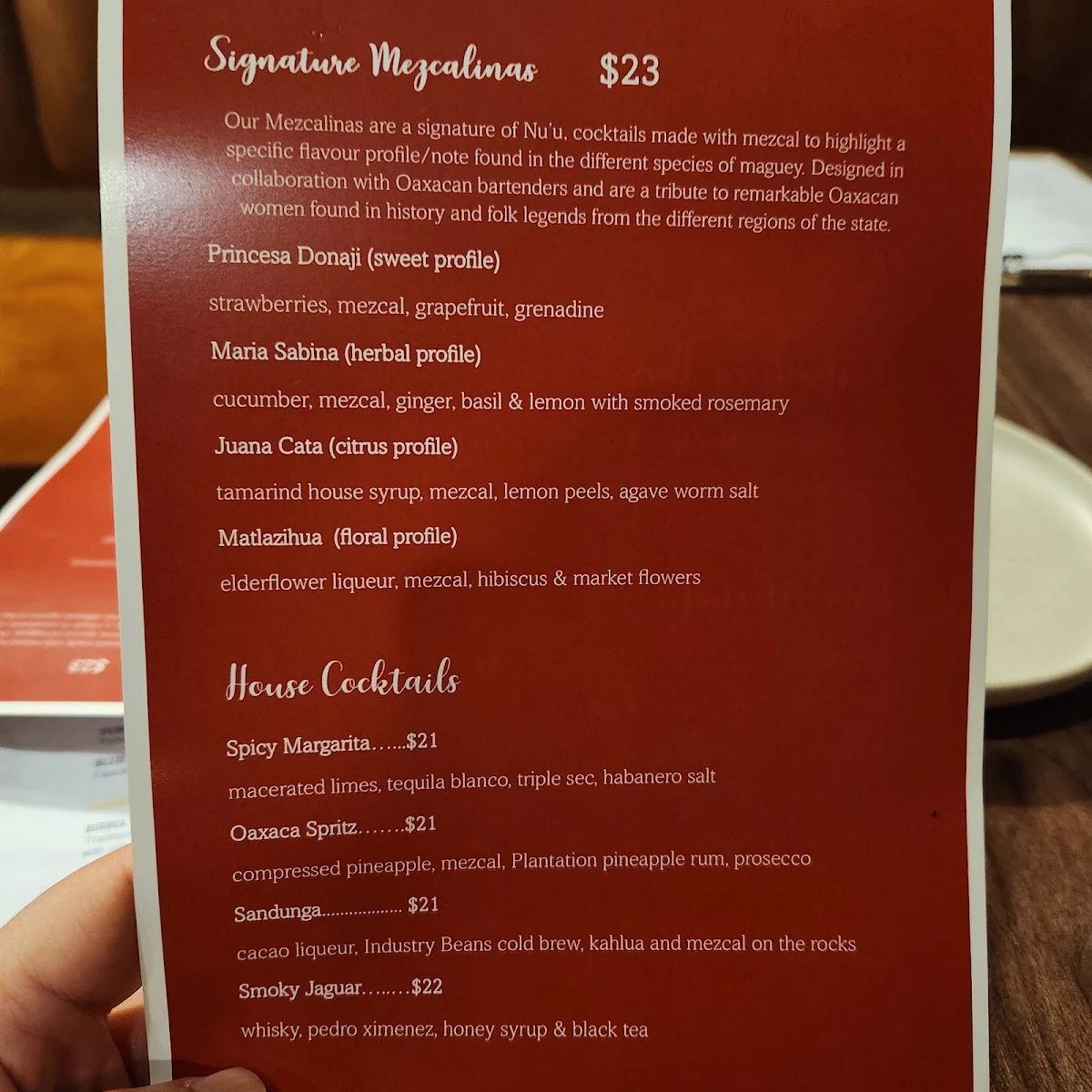 Menu, Nu'u Mexican