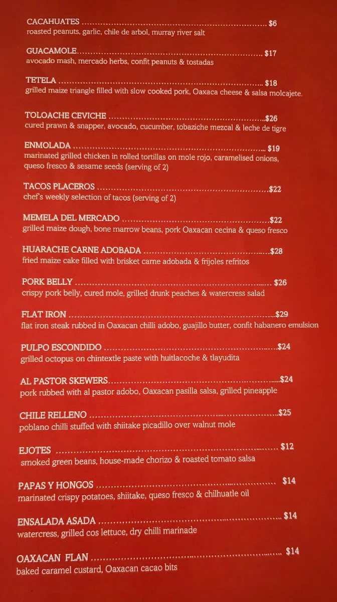 Menu, Nu'u Mexican