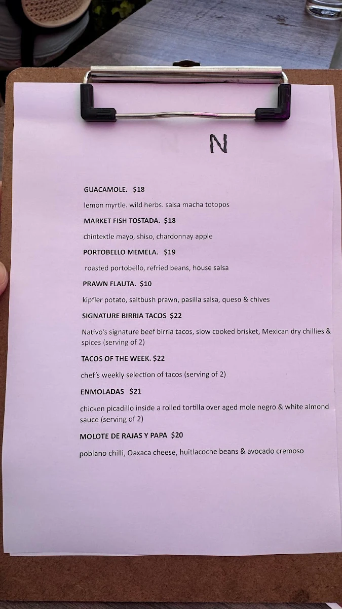 Menu, Nu'u Mexican