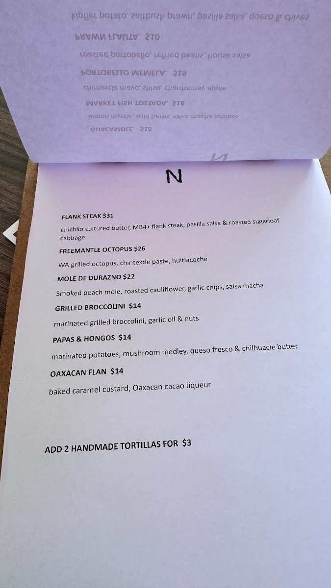 Menu, Nu'u Mexican