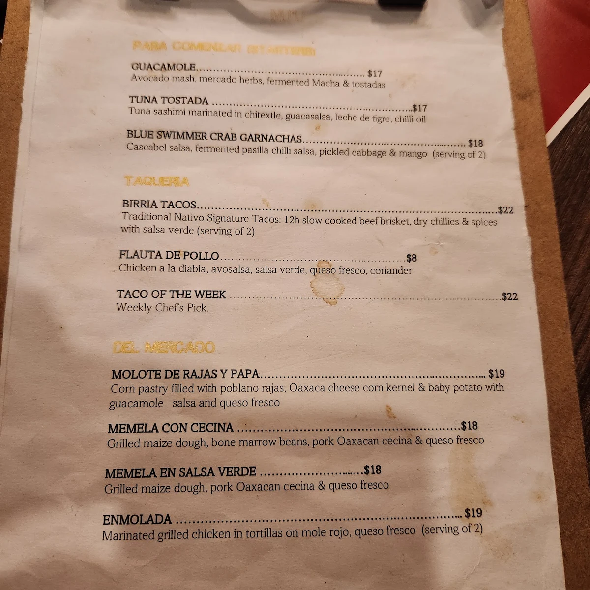 Menu, Nu'u Mexican