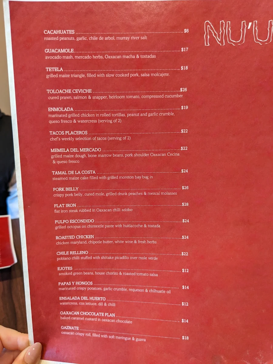Menu, Nu'u Mexican