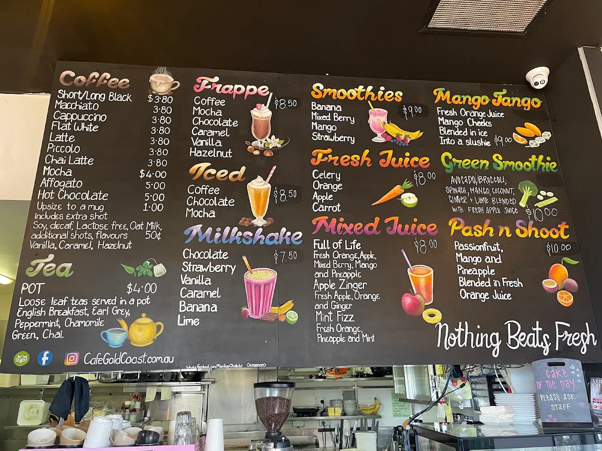 Menu, Cafe Gold Coast