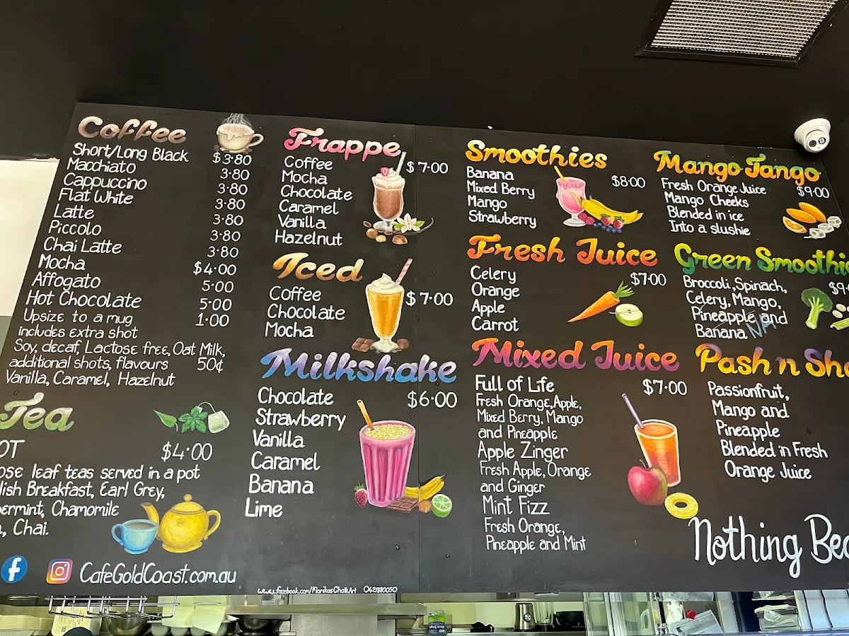 Menu, Cafe Gold Coast