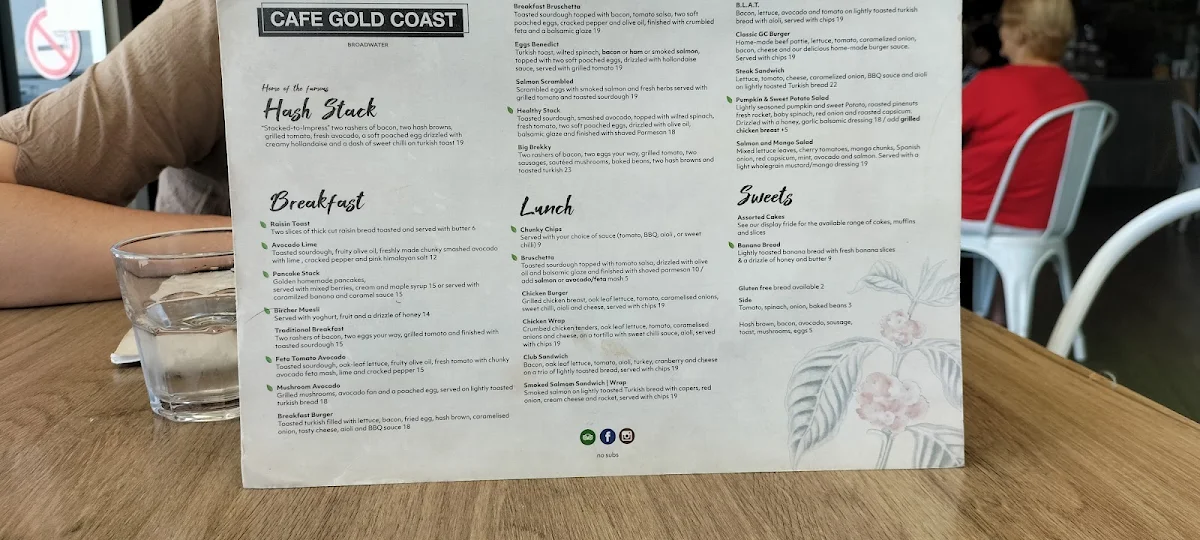 Menu, Cafe Gold Coast