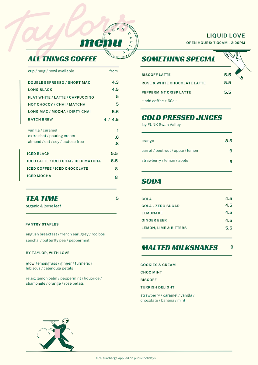 Menu, Taylors In The Valley