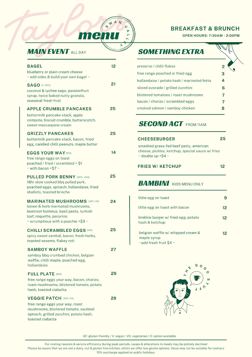 Menu, Taylors In The Valley