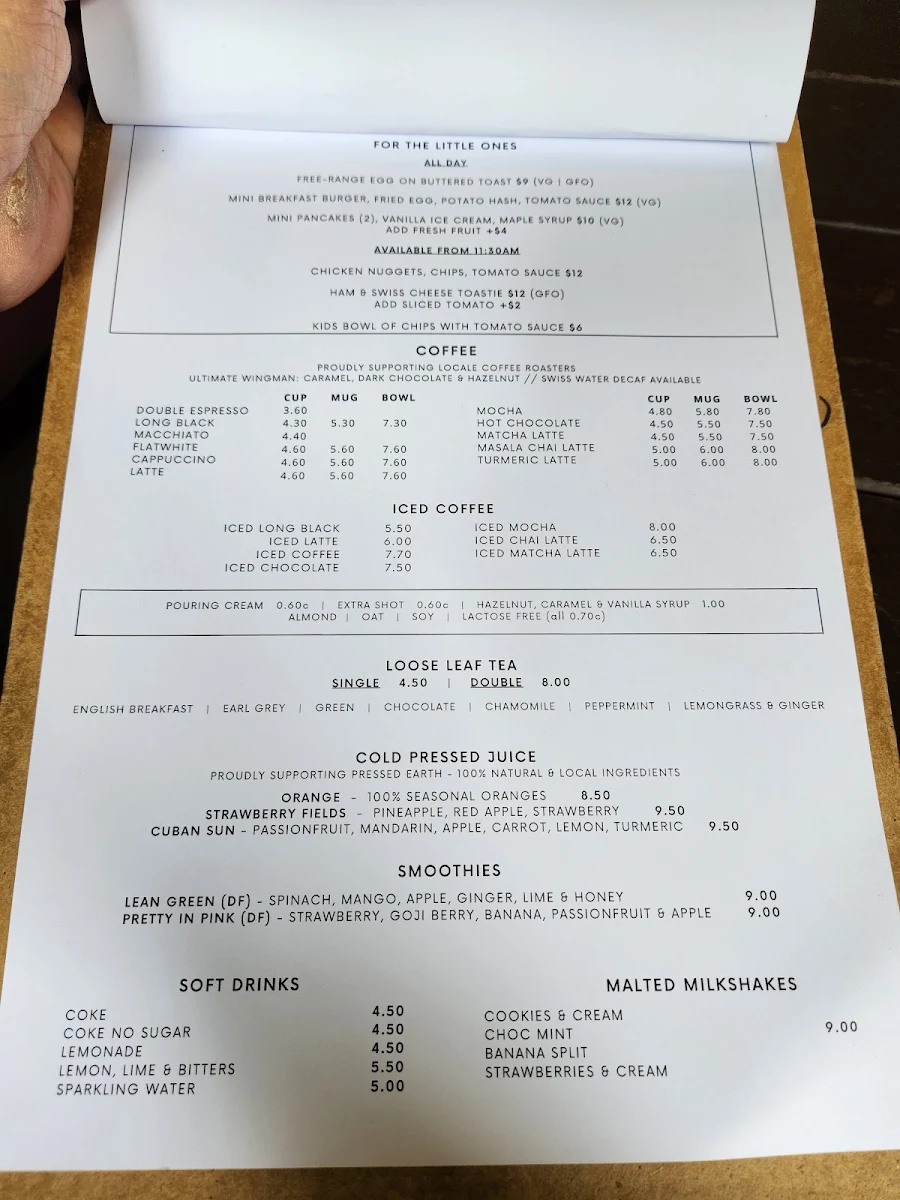 Menu, Taylors In The Valley