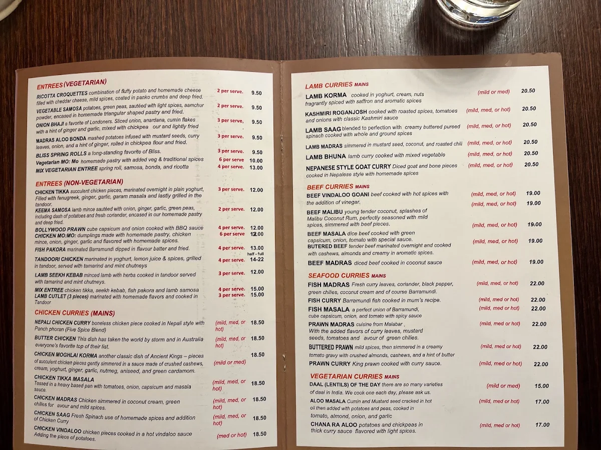 Menu, Nepa Bliss - Rye Modern Indian & Nepalese Cuisine