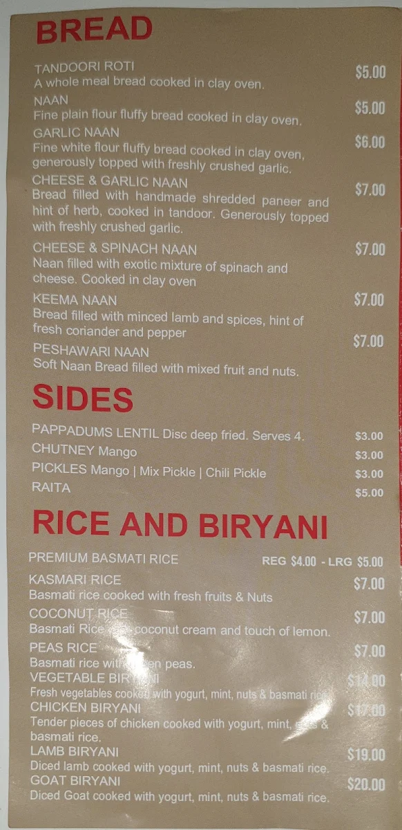 Menu, Nepa Bliss - Rye Modern Indian & Nepalese Cuisine