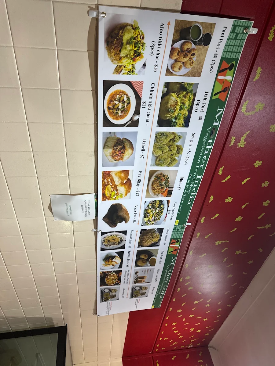 Menu, Mother India Vegetarian