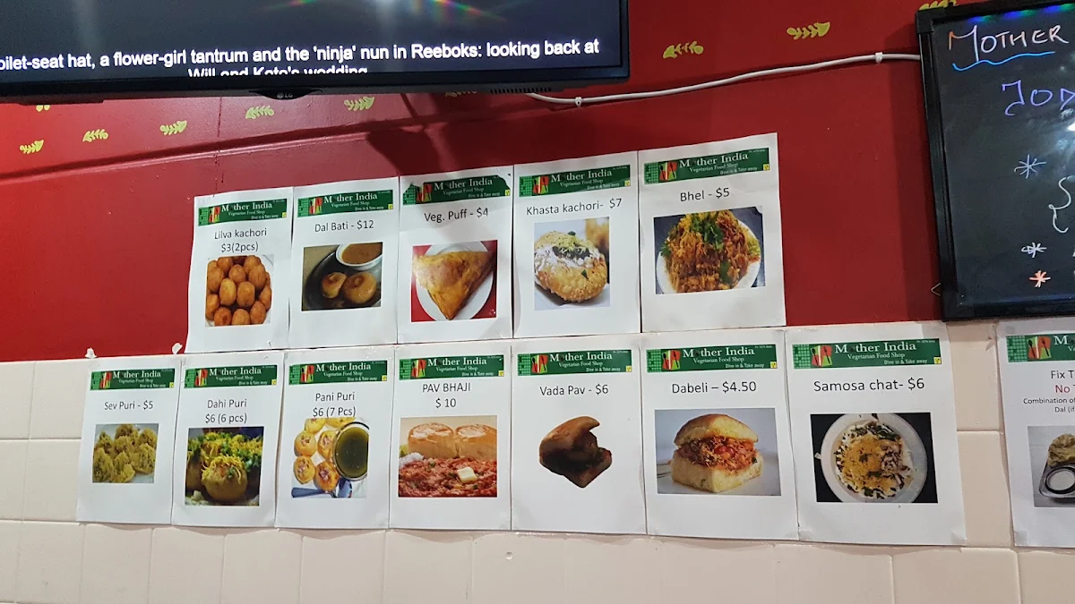 Menu, Mother India Vegetarian