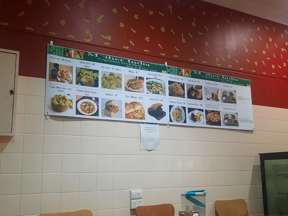 Menu, Mother India Vegetarian