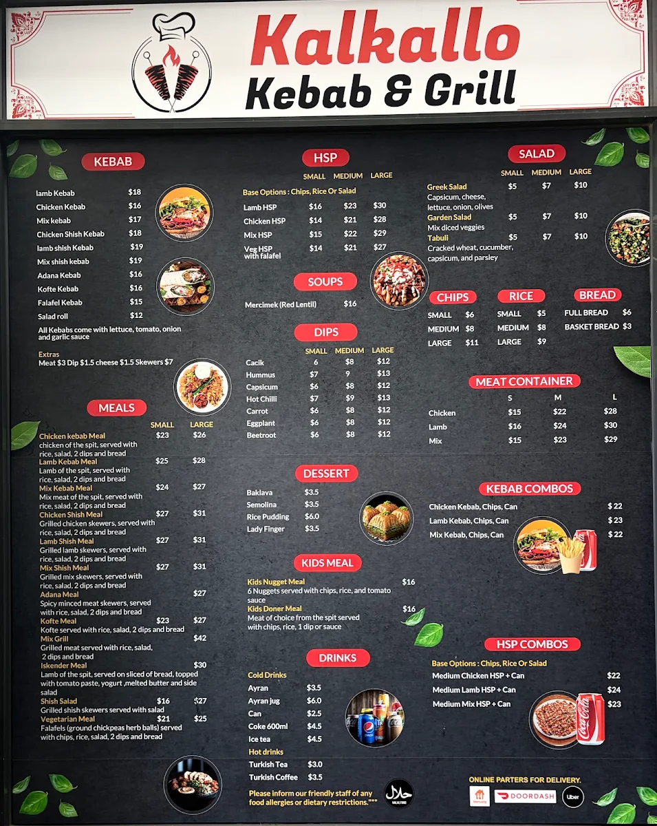Menu, Kalkallo Kebab and Grill