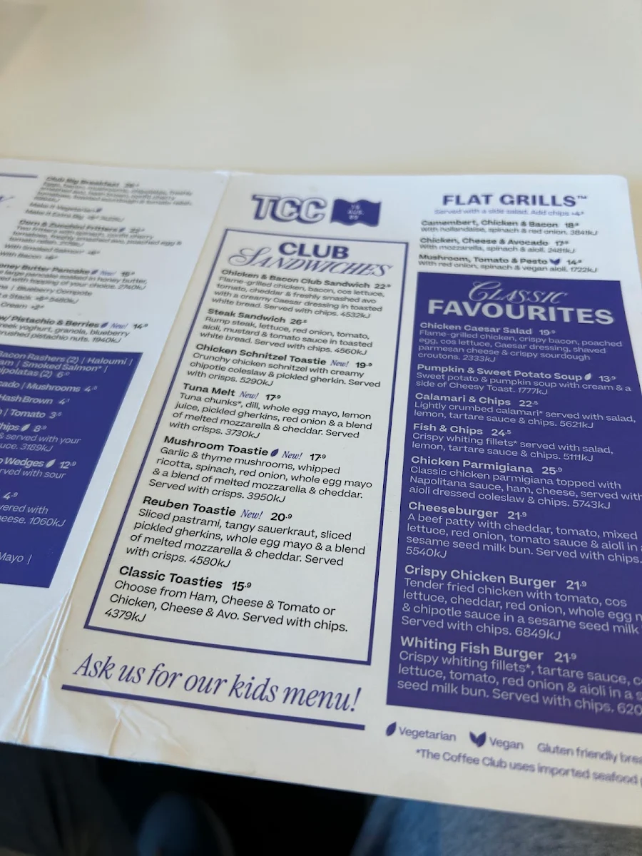 Menu, The Coffee Club Café