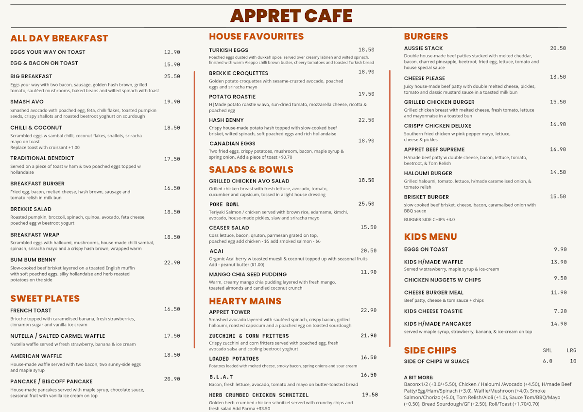 Menu, Appret Cafe | Coffee Cafe & Fresh Food Doreen
