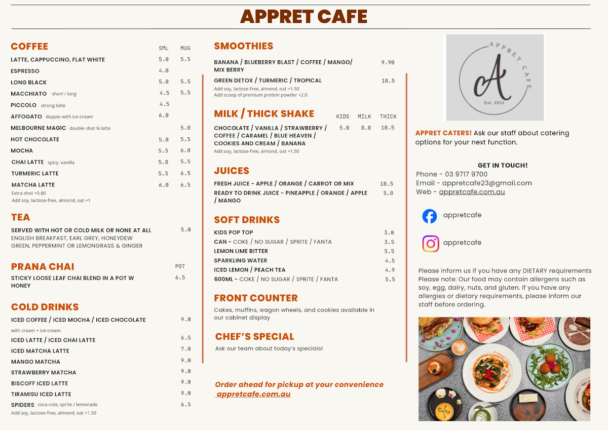 Menu, Appret Cafe | Coffee Cafe & Fresh Food Doreen