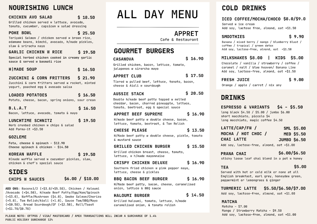 Menu, Appret Cafe | Coffee Cafe & Fresh Food Doreen