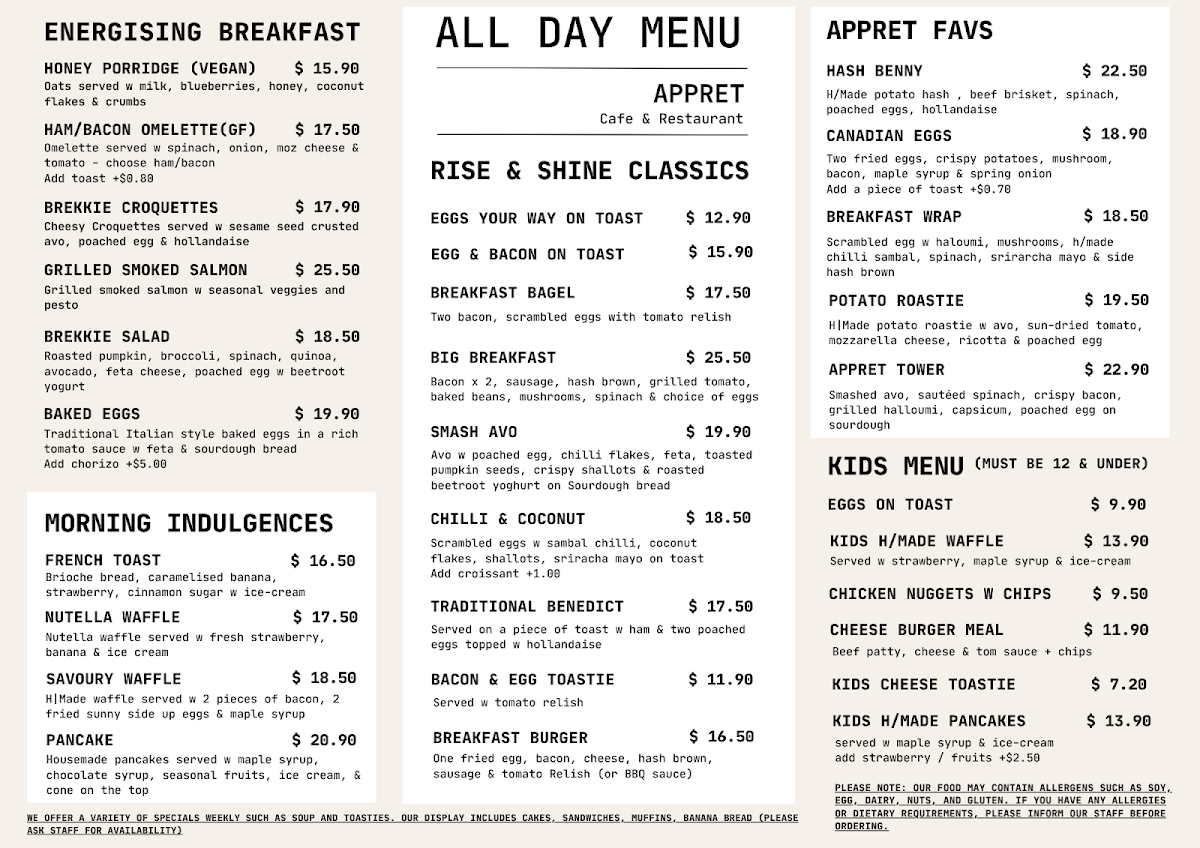 Menu, Appret Cafe | Coffee Cafe & Fresh Food Doreen